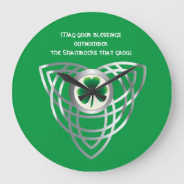 Shamrock and Celtic Knot Große Wanduhr