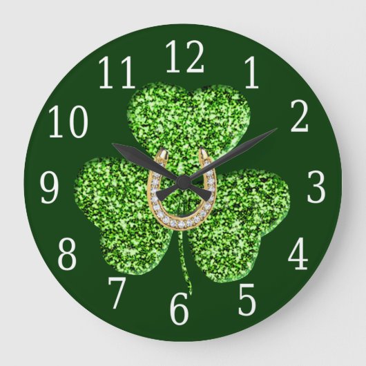 Shamrock And Horseshoe Clock Große Wanduhr (Vorderseite)