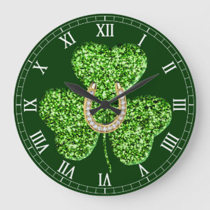 Shamrock And Horseshoe Roman Numeral Clock Große Wanduhr