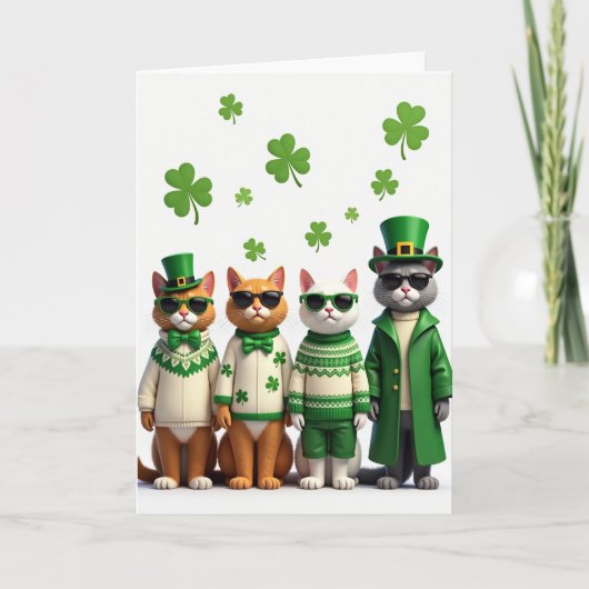 Shamrock Cats Pattern Holiday Card Karte (Vorderseite)