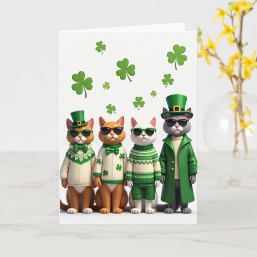 Shamrock Cats Pattern Holiday Card Karte (Gelbe Blume)