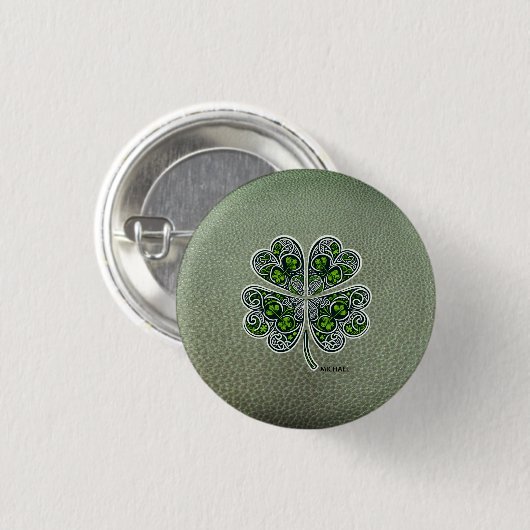 Shamrock Colover  St.Patrick`s Day Green Leather  Button (Vorne & Hinten)