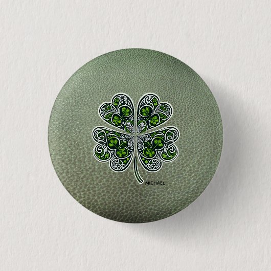 Shamrock Colover St.Patrick`s Day Green Leather Button (Vorderseite)