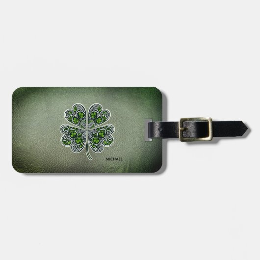 Shamrock Colover St.Patrick`s Day Grüne Ledertasch Gepäckanhänger (Vorderseite horizontal)