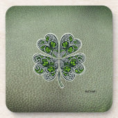 Shamrock Colover St.Patrick`s Day Grüne Ledertasch Getränkeuntersetzer (Vorderseite)