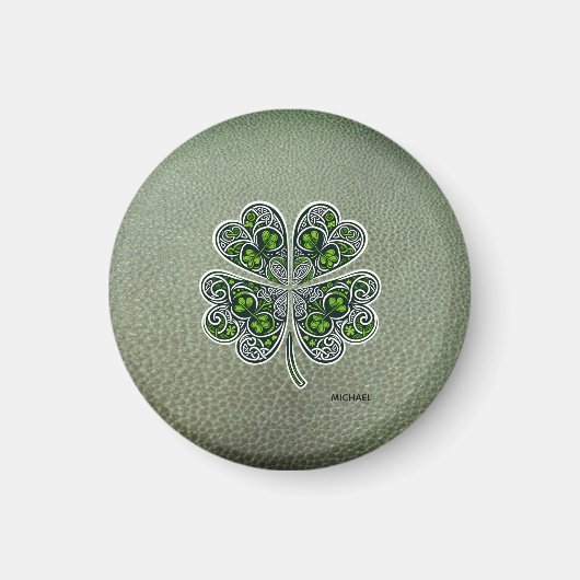 Shamrock Colover St.Patrick`s Day Grüne Ledertasch Magnet (Vorne)