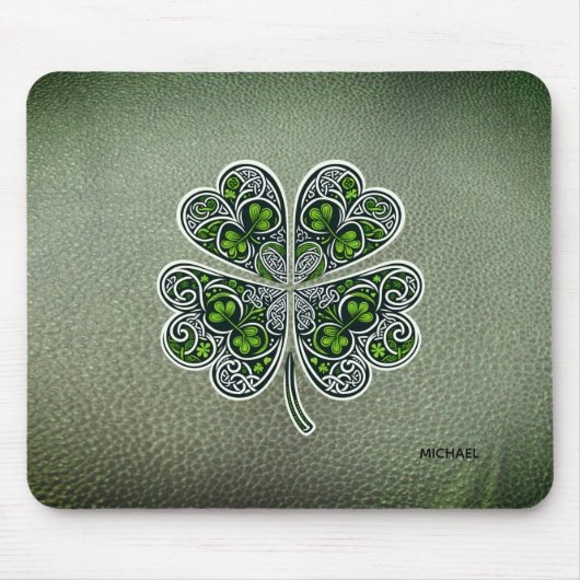 Shamrock Colover St.Patrick`s Day Grüne Ledertasch Mousepad (Vorne)