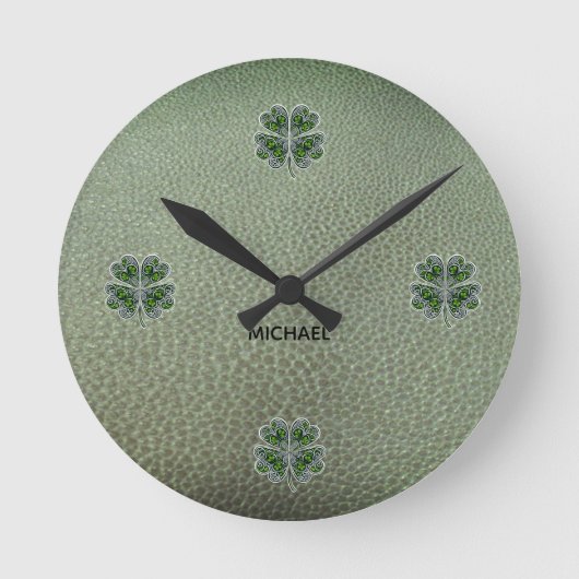 Shamrock Colover St.Patrick`s Day Grüne Ledertasch Runde Wanduhr (Vorderseite)