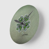 Shamrock Colover St.Patrick`s Day Grüne Ledertasch Runde Wanduhr (Winkel)