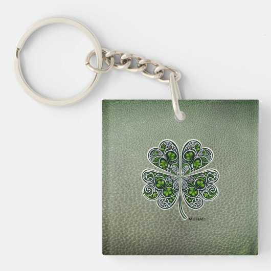 Shamrock Colover St.Patrick`s Day Grüne Ledertasch Schlüsselanhänger (Vorderseite)