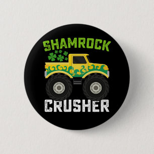 Shamrock Crusher Monster Truck St. Patrick's Tag Button