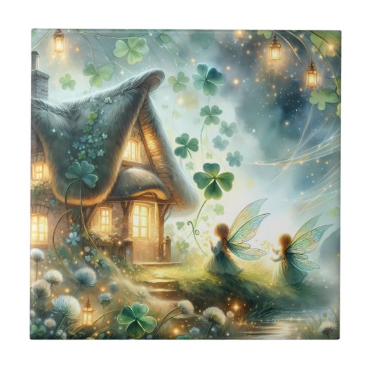 Shamrock Fairy Cottage Glow Fliese (Vorderseite)