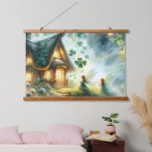 Shamrock Fairy Cottage Glow Wandteppich Mit Holzrahmen (Schlafzimmer)