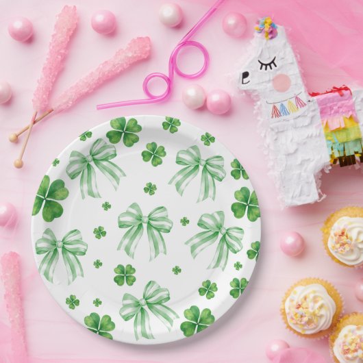 Shamrock Green Bow St. Patricks Day  Pappteller (Party)
