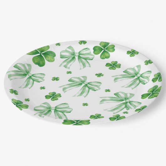 Shamrock Green Bow St. Patricks Day  Pappteller (Schrägansicht)