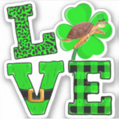 Shamrock Green Plaid Love Sea Turtle St Patrick'S Aufkleber (Vorderseite)
