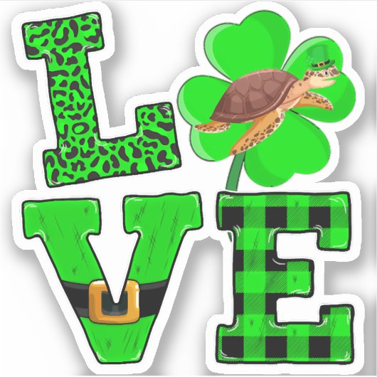 Shamrock Green Plaid Love Sea Turtle St Patrick'S Aufkleber (Vorderseite)