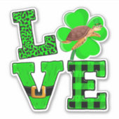 Shamrock Green Plaid Love Sea Turtle St Patrick'S Aufkleber (Vorderseite)
