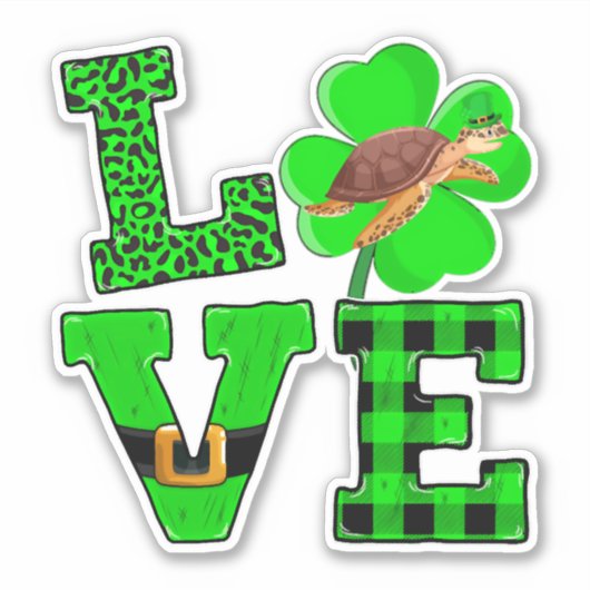 Shamrock Green Plaid Love Sea Turtle St Patrick'S Aufkleber (Vorderseite)
