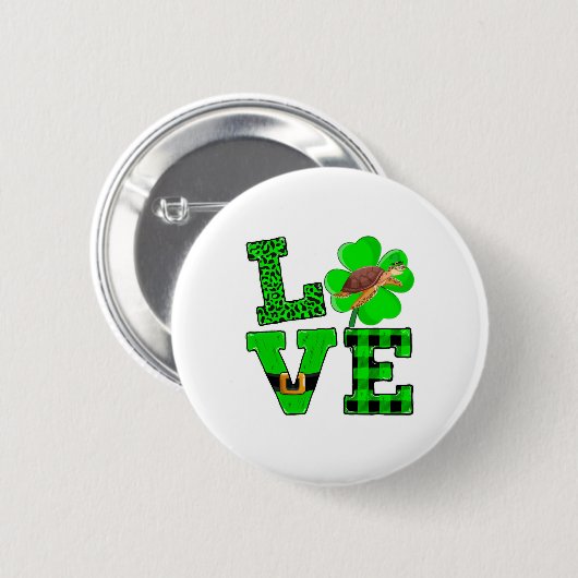 Shamrock Green Plaid Love Sea Turtle St Patrick'S Button (Vorne & Hinten)