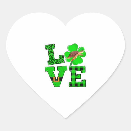 Shamrock Green Plaid Love Sea Turtle St Patrick'S Herz-Aufkleber (Vorderseite)