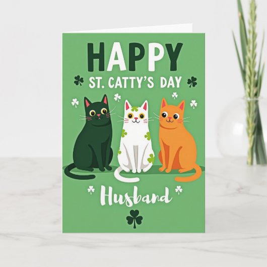 Shamrock-Katzen-Ehemann-Karte Karte (Vorderseite)