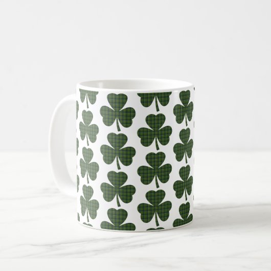 Shamrock Shape Plaid Green Evergreen Kaffeetasse (Vorderseite Links)