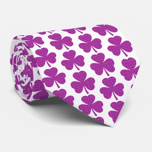 Shamrock Shape Plaid Pink Purple Neck Tie Krawatte (Gerollt)