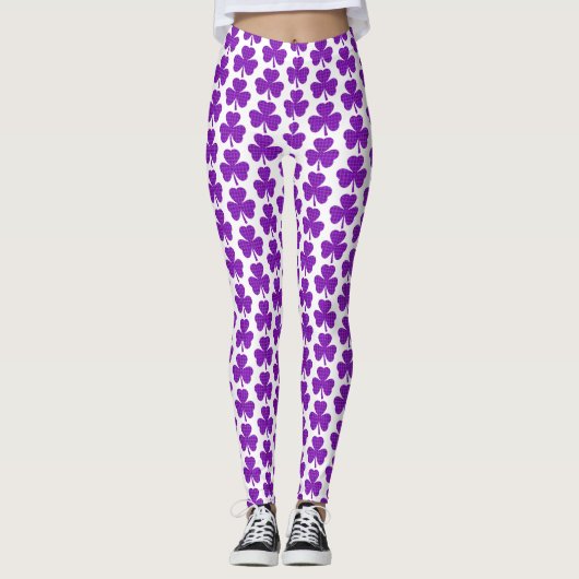 Shamrock Shape Plaid Purple Leggings (Vorderseite)
