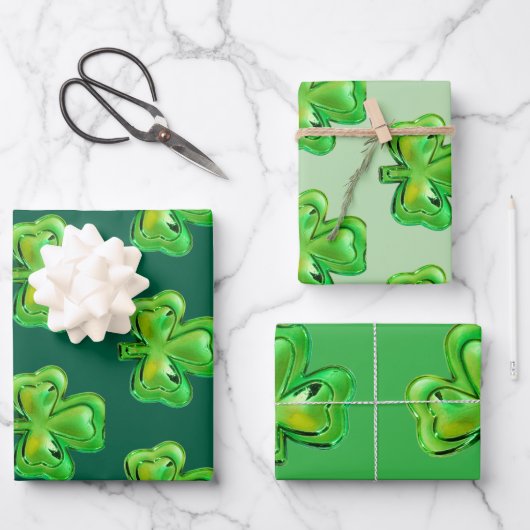 Shamrock St Patrick's Day Wrapping Paper Sheets Geschenkpapier Set (Vorderseite)