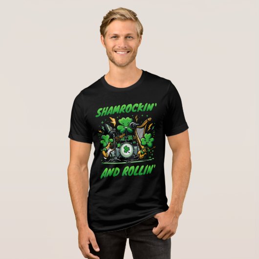 Shamrockin' and Rollin' - St. Patrick's Day Band Tri-Blend Shirt (Vorderseite voll)