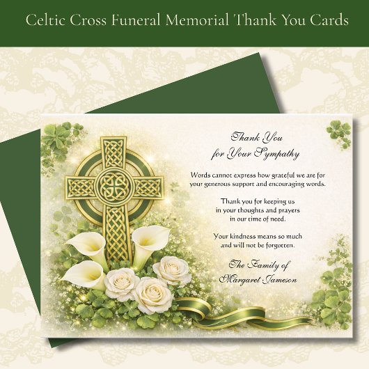 Shamrocks Catholic Irish Celtic Cross Condolence  Dankeskarte