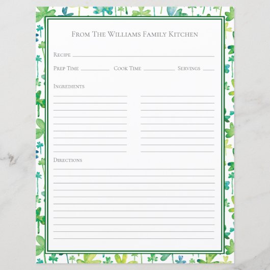 Shamrocks Green White Recipe Paper Sheet (Rückseite)