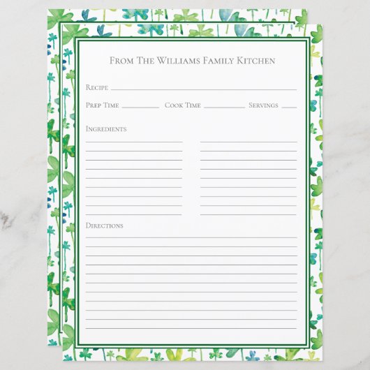 Shamrocks Green White Recipe Paper Sheet (Vorne/Hinten)
