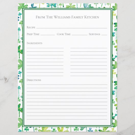 Shamrocks Green White Recipe Paper Sheet (Vorderseite)