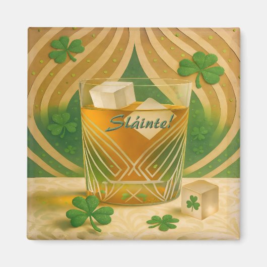 Shamrocks Irish Whiskey Tumbler "Sláinte!" Magnet (Vorne)