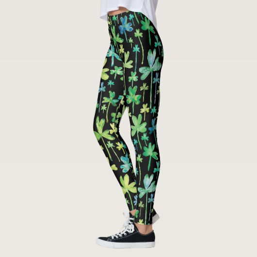 Shamrocks St. Patrick's Day Green Black Leggings (Links)