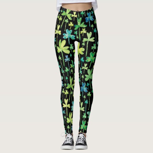 Shamrocks St. Patrick's Day Green Black Leggings (Vorderseite)