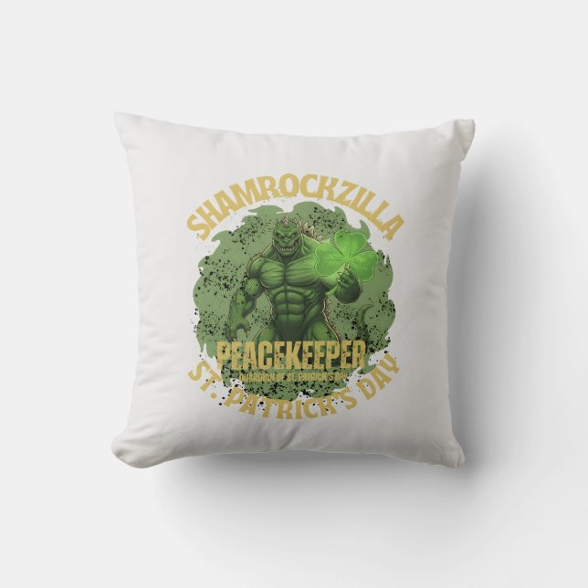 Shamrockzilla Peacekeeper: St. Patrick’s Day Kaiju Kissen (Vorderseite)