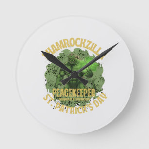 Shamrockzilla Peacekeeper: St. Patrick’s Day Kaiju Runde Wanduhr