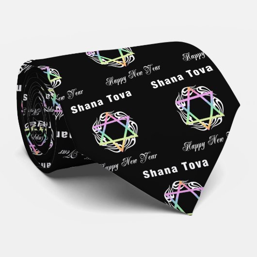 Shana Tova Jewish Star Neck Tie Krawatte (Gerollt)
