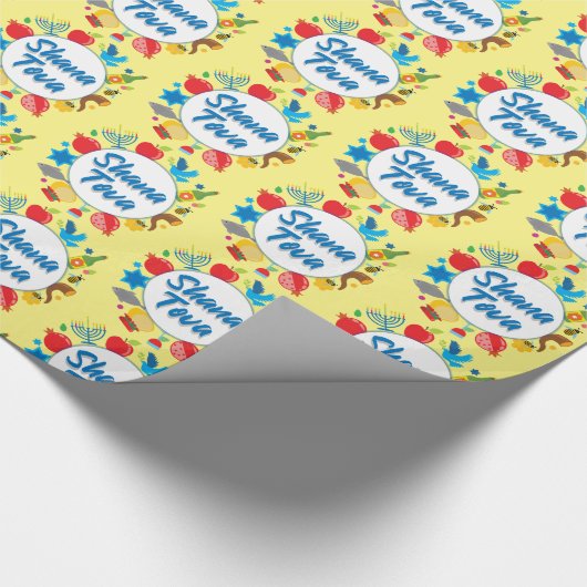Shana Tova-Kreise - pastellgelb Geschenkpapier (Ecke)