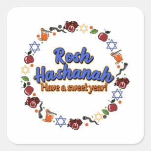 Shana Tova Rosch ha-Schana jüdisches Neujahrsfest Quadratischer Aufkleber