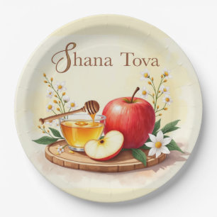 Shana Tova Rosh Hashanah Apple und Honey Blume Pappteller