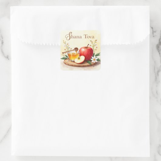 Shana Tova Rosh Hashanah Apple und Honey Blume Quadratischer Aufkleber (Tasche)