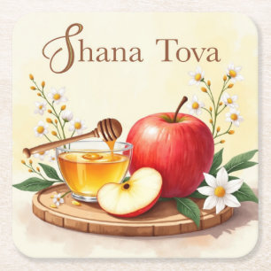 Shana Tova Rosh Hashanah Apple und Honey Blume Rechteckiger Pappuntersetzer