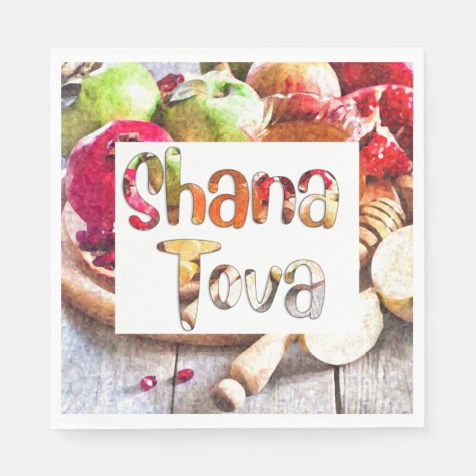 Shana Tova - Rosh Hashanah mit Äpfeln und Honig Serviette (Vorderseite)