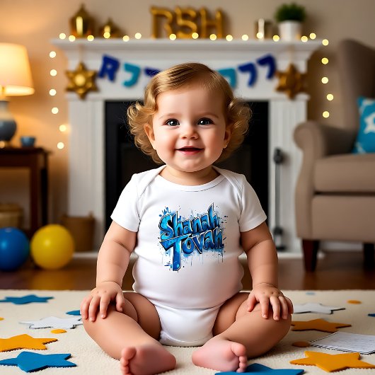 ✡️ Shanah Tovah Blue Graffiti Baby Strampler