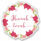 Shanah Tovah Neujahr Granatapfel Blume Wreath Aufkleber (Vorderseite)