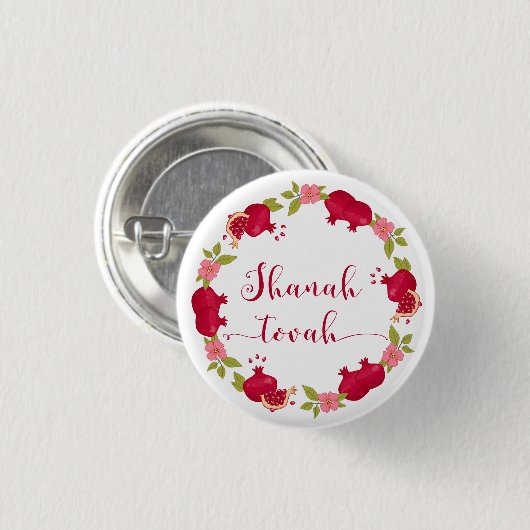 Shanah Tovah Neujahr Granatapfel Blume Wreath Button (Vorne & Hinten)